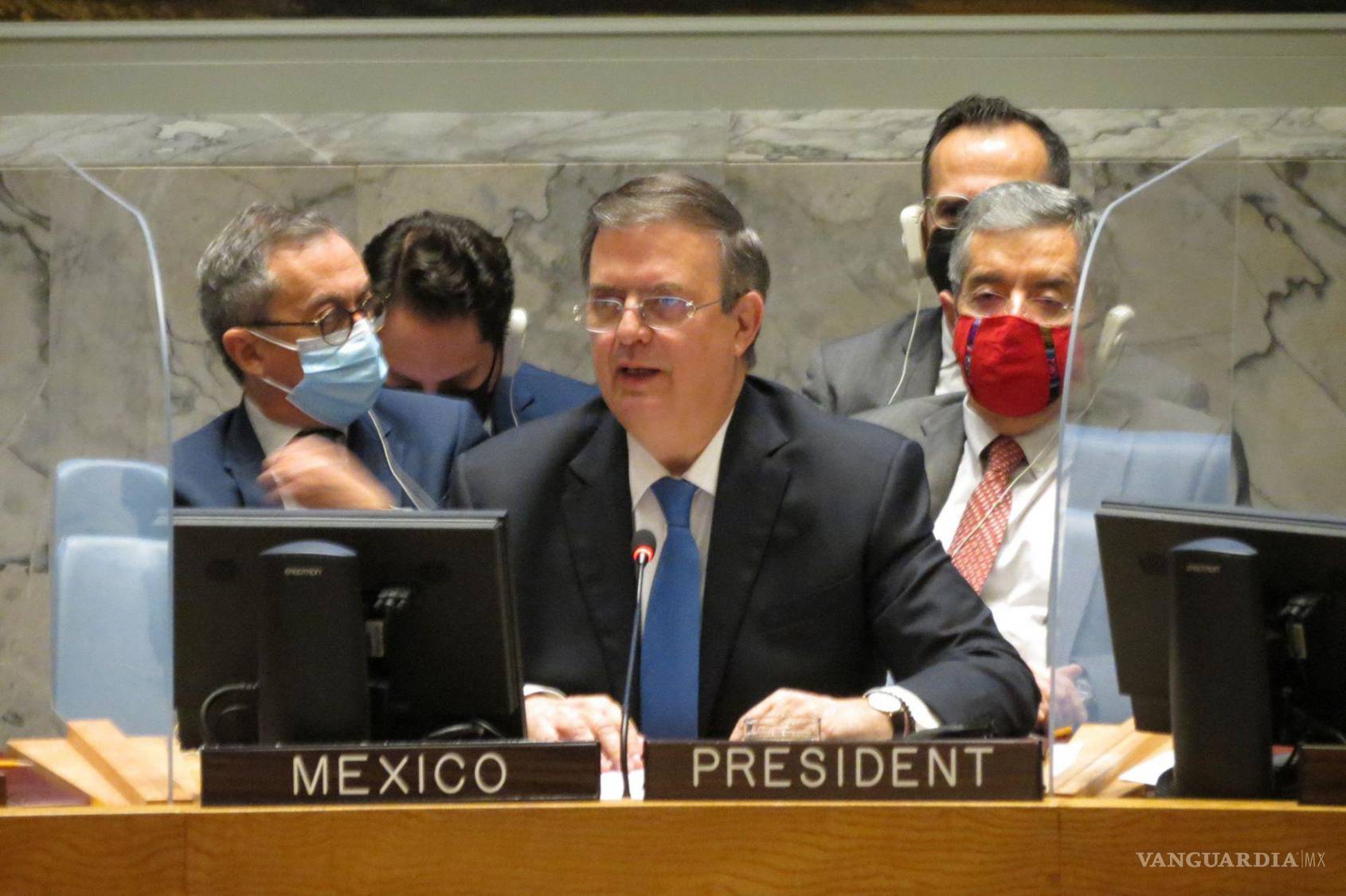 $!Imagen del 22 de noviembre 2021, el entonces secretario de Relaciones Exteriores, Marcelo Ebrard Casaubon, pidió en la ONU implementar medidas para evitar el tráfico de armas.