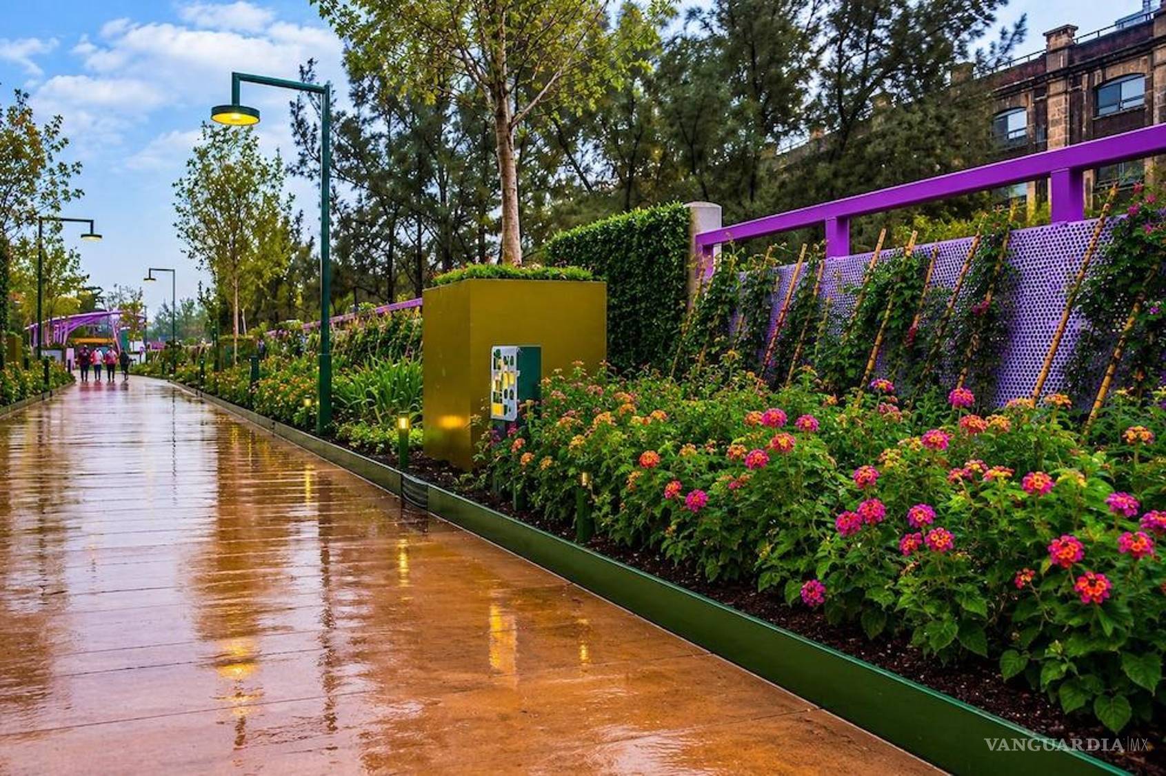 $!El recién inaugurado Jardín Flotante Tlallipan, construido sobre la Calzada de Tlalpan en la Ciudad de México, registró encharcamientos por segundo día consecutivo tras las lluvias.