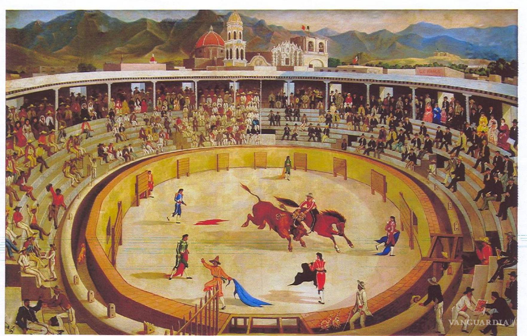 $!Una serie de lances en la Plaza Tlaxcala quedaron plasmados en este óleo.