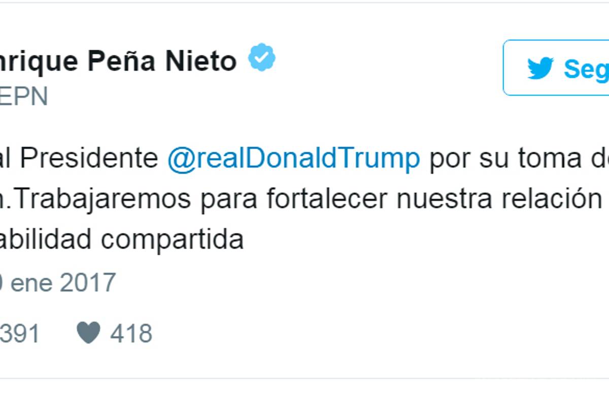 Trabajaremos para fortalecer nuestra relación con responsabilidad: Peña a Trump