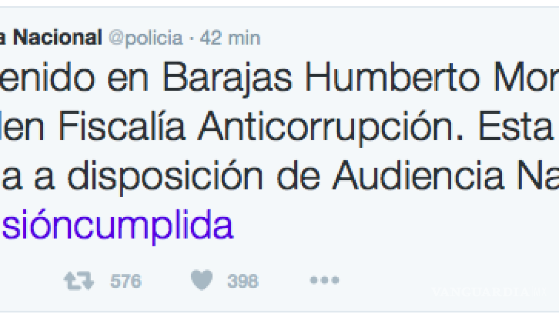 #Misióncumplida dice Policía de España al capturar a Humberto Moreira