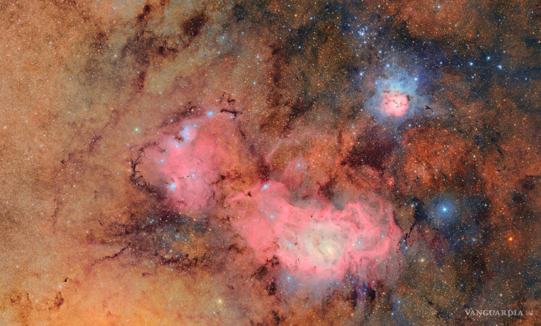 $!Fotografía cedida por el Observatorio Vera C. Rubin que muestra una imagen captada en su telescopio, de Nebulosas Trífidas y Laguna en el espacio.