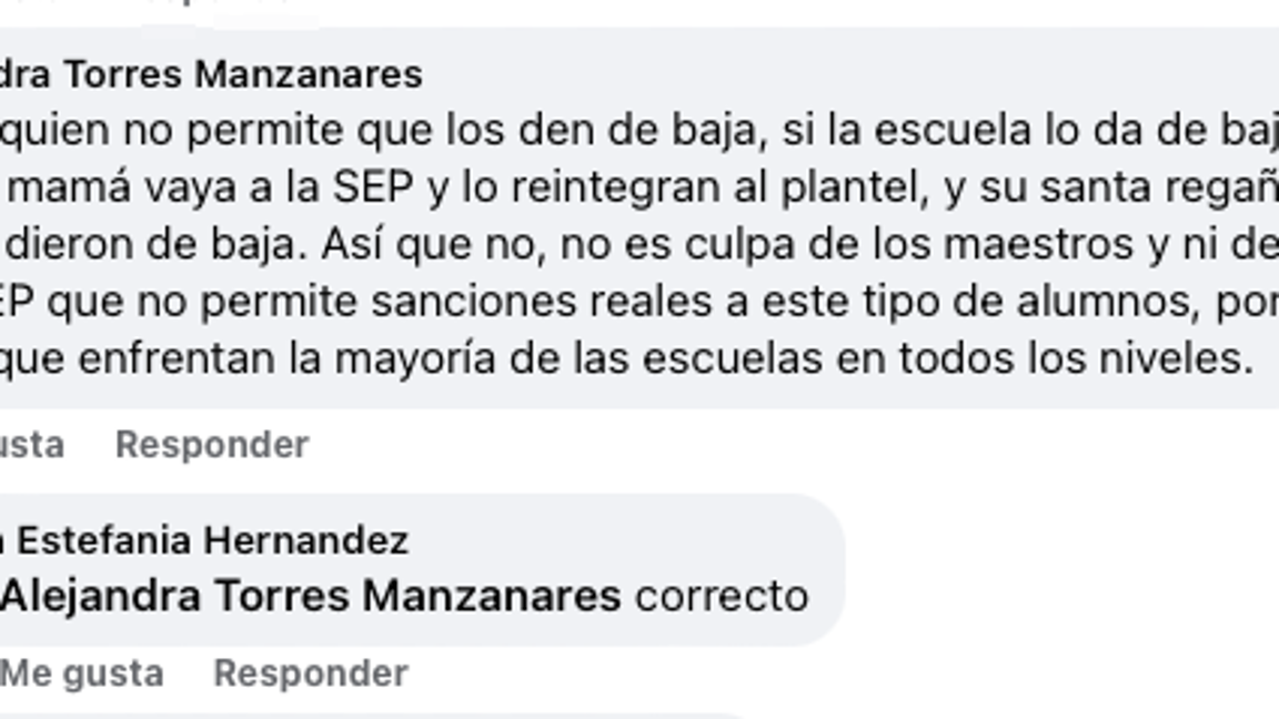 $!Una madre expone la perspectiva sobre el incidente, señalando la intervención de la Secretaría de Educación Pública y su impacto en el presunto caso de amenazas.