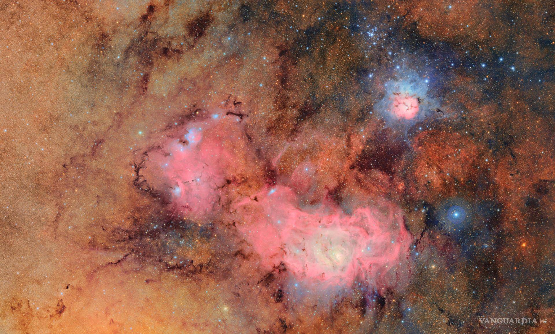 $!Fotografía cedida por el Observatorio Vera C. Rubin que muestra una imagen captada en su telescopio, de Nebulosas Trífidas y Laguna en el espacio.