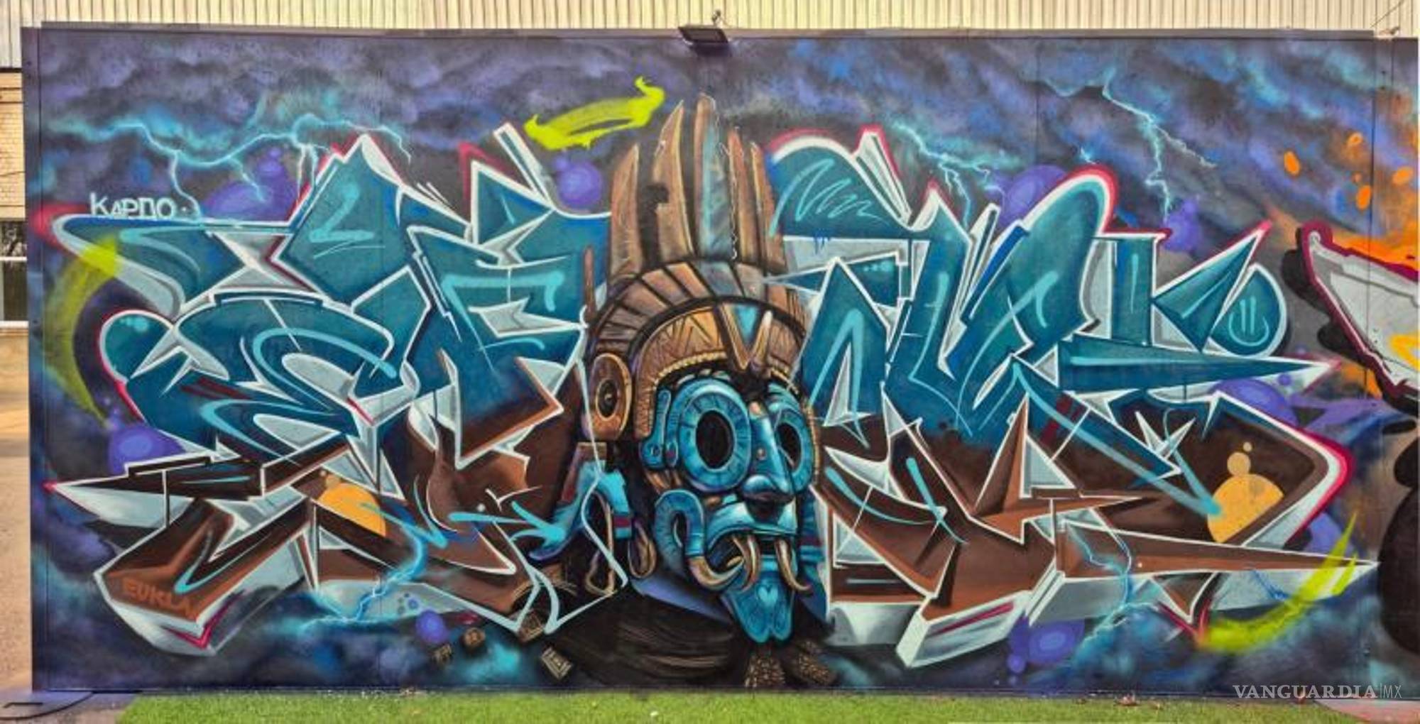 $!El mural de Tláloc, símbolo de la cultura azteca, brilló en la competencia.