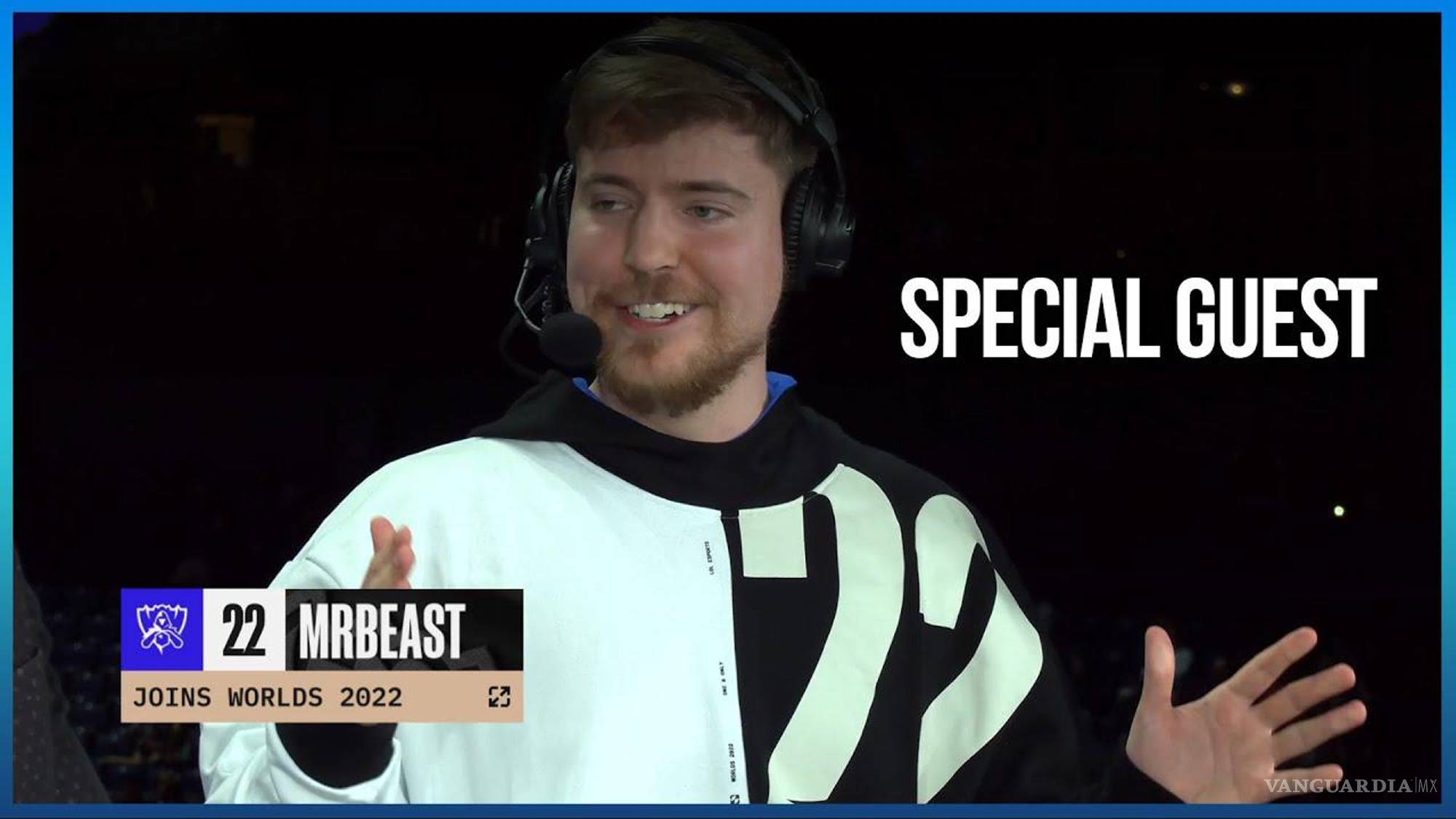 $!El estadounidense Jimmy Donaldson apareció en la final LoL causando furor entre los asistentes.