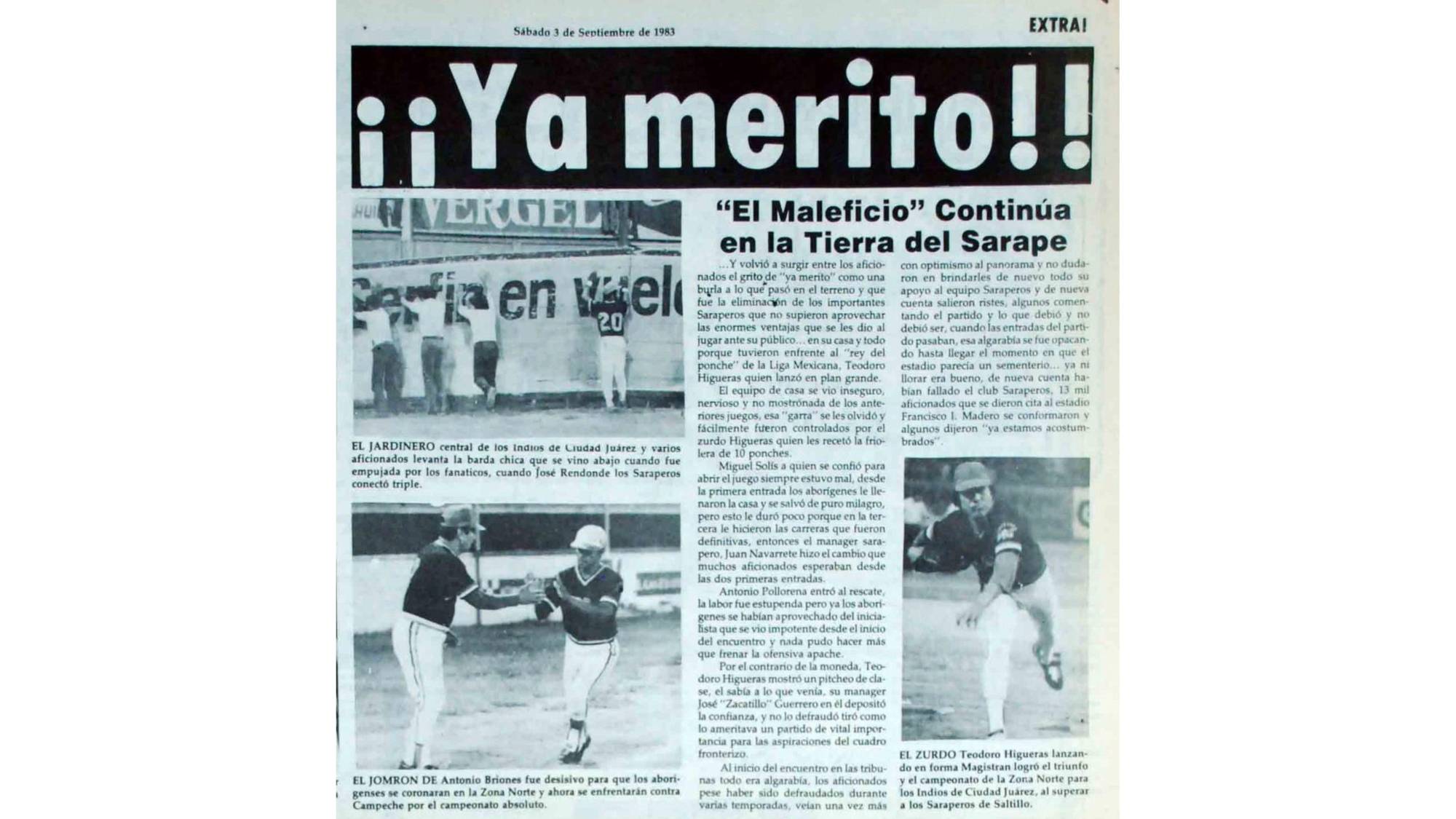 $!La portada del 3 de septiembre de 1983 convirtió el ‘¡Ya merito!!’ en explicación deportiva de una nueva frustración de Saraperos. Para entonces la expresión ya funcionaba como algo más que un apodo: era una pequeña filosofía local de la derrota.