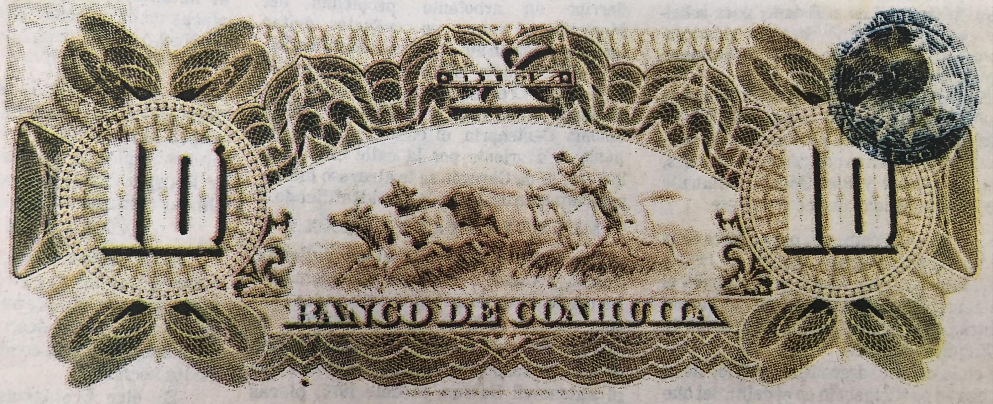 $!Billete de 10 pesos emitido por el Banco Coahuila, en Saltillo