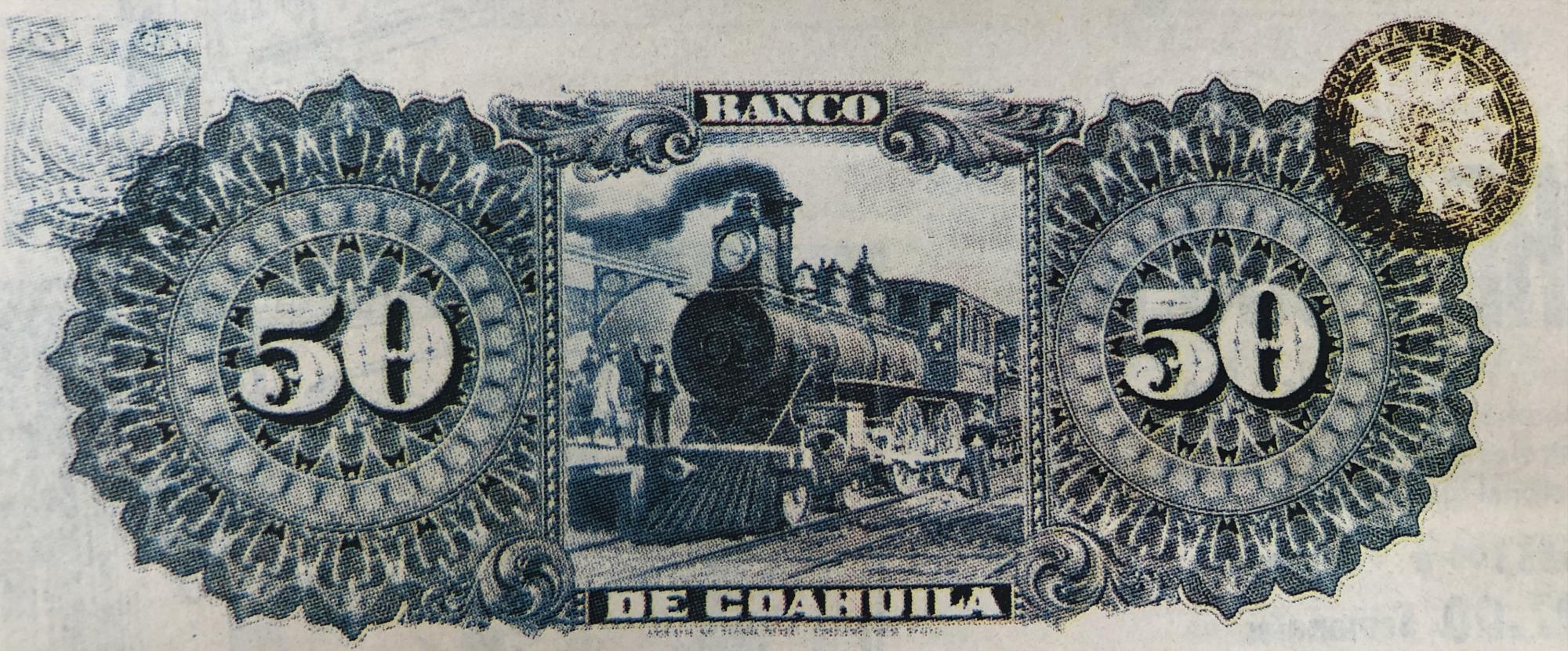 $!Billete de 50 pesos emitido por el Banco Coahuila, en Saltillo