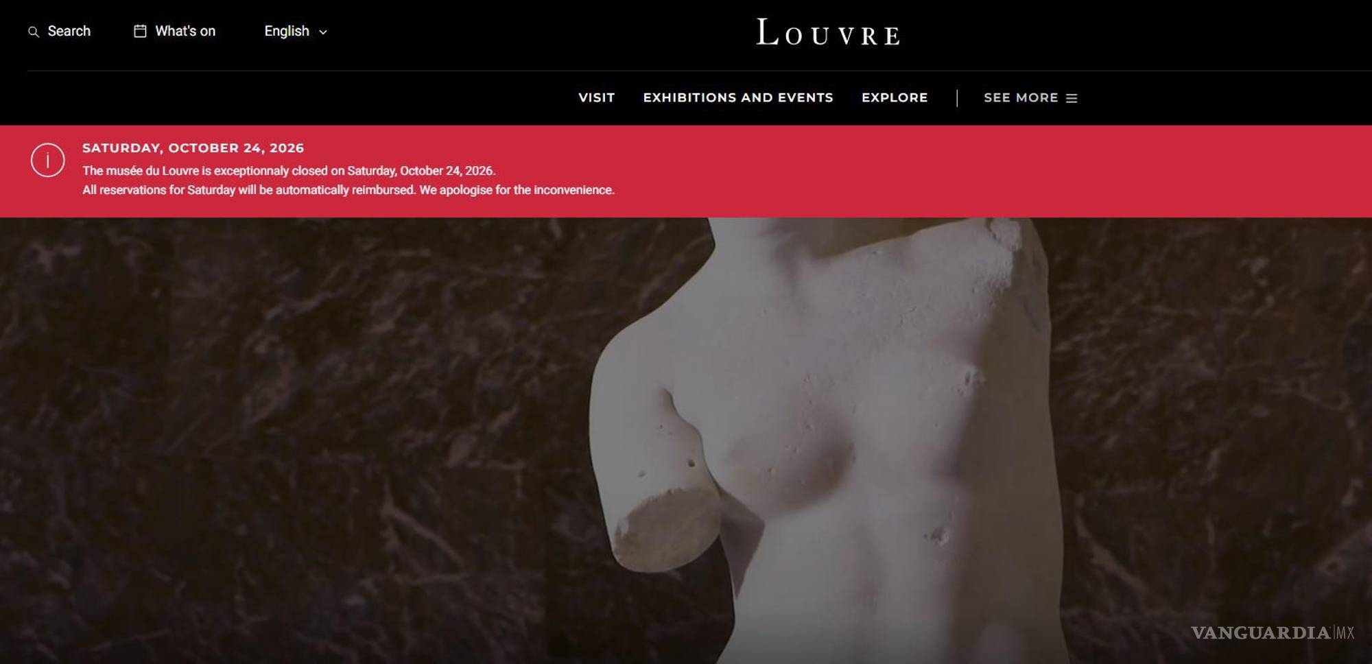 $!En la página web del Museo de Louvre, se específica que el recinto permanecerá cerrado el sábado 24 de octubre, de forma excepcional.
