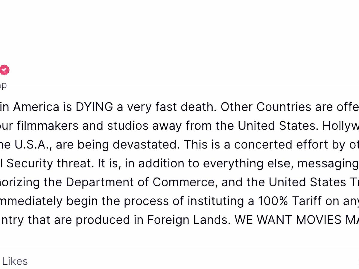 $!Trump autorizó al Departamento de Comercio y a la Oficina del Representante Comercial la imposición de un arancel del 100% “a cualquier y todas las películas que entren a nuestro país y que sean producidas en tierras extranjeras”.