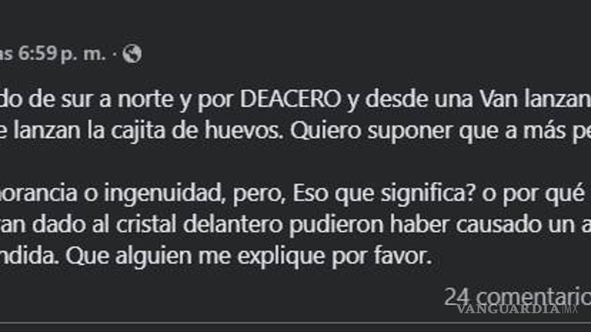 $!Lyz Carey compartió en sus redes sociales la experiencia de un extraño ataque mientras manejaba cerca de la planta DeAcero.