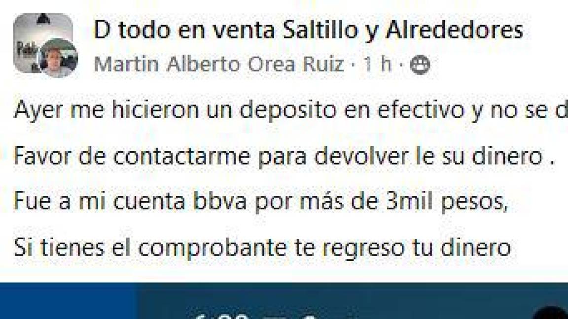 $!Identificado como Martín Alberto Orea, el hombre publicó que recibió un depósito en efectivo en su cuenta bancaria del banco BBVA.