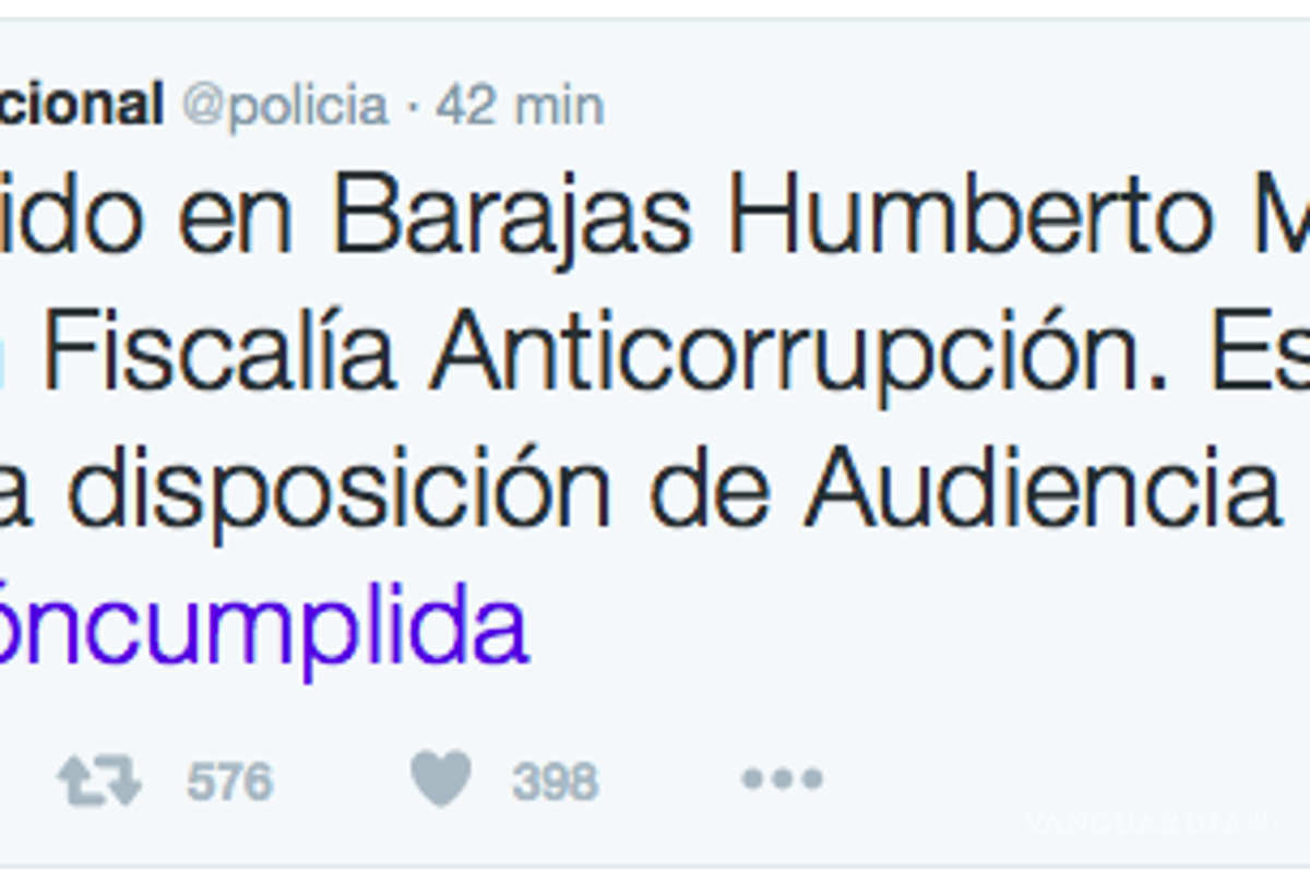 #Misióncumplida dice Policía de España al capturar a Humberto Moreira