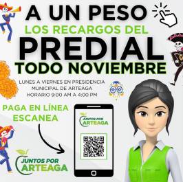 Los habitantes de Arteaga podrán regularizar su Predial y participar en una rifa de una camioneta valuada en más de 450 mil pesos, contribuyendo al crecimiento del municipio.