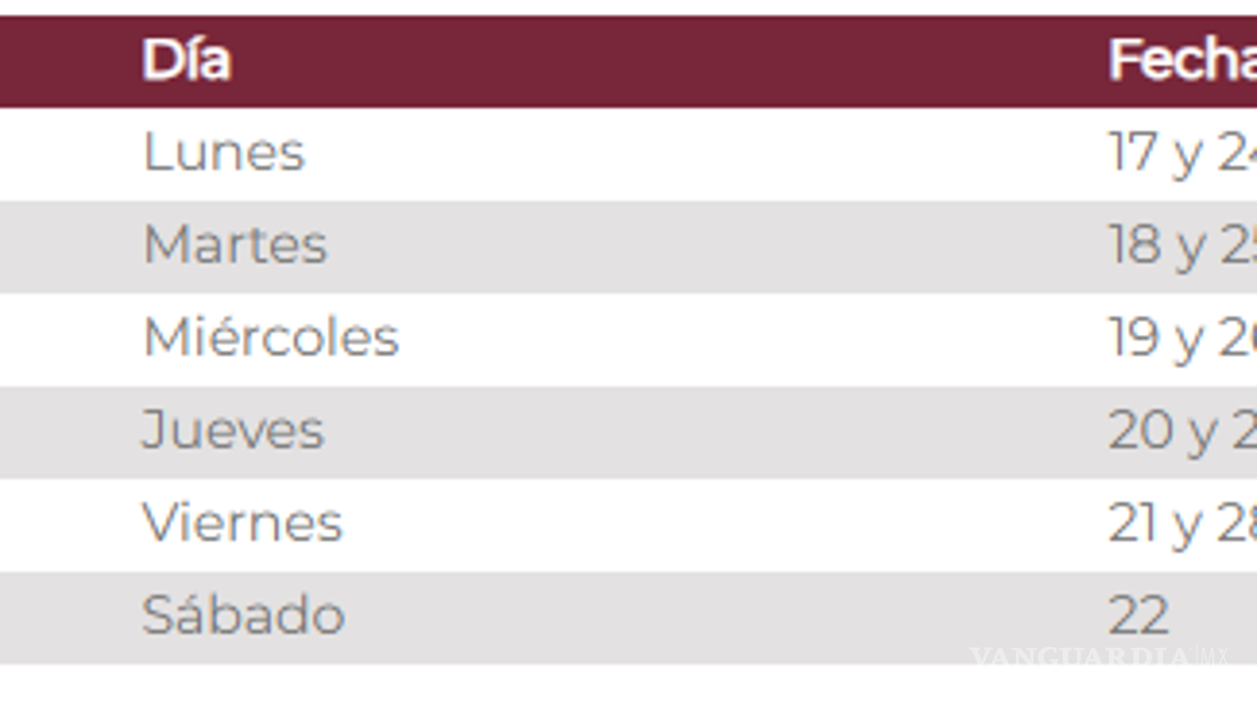 $!Calendario para citas; con base a la letra inicial del apellido paterno