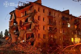 Un edificio dañado por un bombardeo ruso en Sloviansk, en la región de Donetsk, Ucrania, el 31 de agosto del 2026.