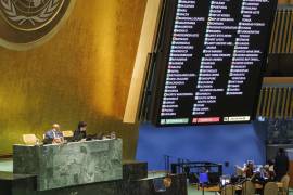 La Asamblea General de las Naciones Unidas vota sobre la candidatura palestina para convertirse en miembro pleno de la ONU, que finalmente fue aprobada en la Sede de las Naciones Unidas en Nueva York.