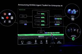 El director ejecutivo de Nvidia, Jensen Huang, pronuncia un discurso durante la feria Computex 2026 en Taipéi, Taiwán.