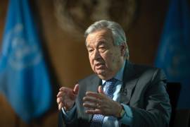 El secretario general de las Naciones Unidas, Antonio Guterres, habla durante una entrevista en la sede de la ONU en Nueva York. AP/Robert Bumsted