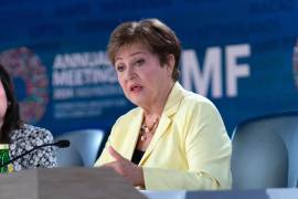 La directora gerente del Fondo Monetario Internacional, Kristalina Georgieva, en una conferencia de prensa en el marco de las reuniones anuales del Banco Mundial y el FMI en Washington, el 24 de octubre de 2024.