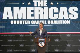 El secretario de Defensa de Estados Unidos, Pete Hegseth, interviene en un foro de la Coalición Americana contra los Cárteles en Ciudad de Panamá, el miércoles 12 de agosto de 2026.