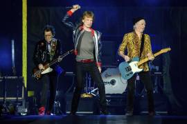 De izquierda a derecha, Ronnie Wood, Mick Jagger y Keith Richards, de los Rolling Stones, dan un concierto de su gira “No Filter” en The Dome del America’s Center, en St. Louis. AP/Amy Harris/Invision