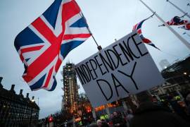 En esta imagen de archivo, partidarios del Brexit participan en una manifestación en Londres, el 31 de enero de 2020.