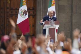 Outgoing President Andres Manuel Lopez Obrador delivers his last State of the Union at the Zocalo, Mexico City's main square, Sunday, Sept. 1, 2024. (AP Photo/Felix Marquez)