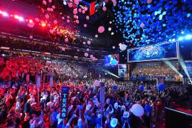 Globos caen del techo en la convención republicana el jueves 10 de septiembre de 2026, en Dallas, tras el discurso del presidente Donald Trump.