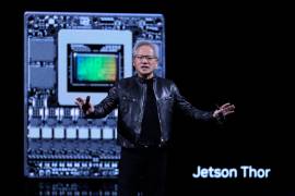 El director ejecutivo de Nvidia, Jensen Huang, pronuncia un discurso durante la exposición Computex 2026 en Taipéi, Taiwán.