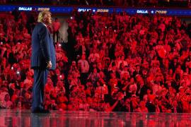 President Donald Trump stands on stage after speaking at the Republican convention, Thursday, Sept. 10, 2026, in Dallas.