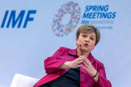 La directora gerente del Fondo Monetario Internacional, Kristalina Georgieva, durante una conferencia de prensa el 9 de abril de 2026.