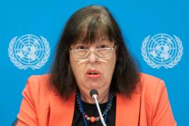 L representante especial del secretario general sobre los Niños en los Conflictos armados, Virginia Gamba, hablando durante una rueda de prensa, en Nueva York.