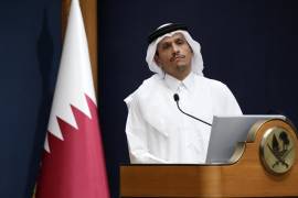 El Primer Ministro y Ministro de Relaciones Exteriores de Qatar, Mohammed bin Abdulrahman Al Thani en Doha, Qatar. Qatar es el mediador al que recurrir en la guerra entre Israel y Hamás.