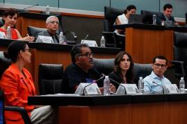 Jimena Ferráez Ramos, Presidenta de la Asociación Mexicana de Pequeños Operadores de Telecomunicaciones; Melquiades Rosas Blanco, coordinador del Comité de Radios Comunitarias Indígenas y Afrodescendientes de Michoacán y Oaxaca; Elizabeth Peña Jauregui, jefa de Relaciones con Gobierno e Industria de Ericsson para América del Nort, y Jorge Luis Pérez Hernández, director general de Contacto Ciudadano de la ADIP, durante la primera mesa de diálogo respecto al Tema Cobertura social y acceso al espectro radioeléctrico en el marco de los foros de discusión y análisis de la Nueva Ley de Telecomunicaciones