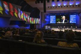 Vista general durante los Debates de Helsinki+50 sobre el Futuro de la Organización para la Seguridad y la Cooperación en Europa (OSCE), en Finlandia.