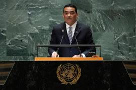 El ministro de Exteriores y Comercio Exterior de Belize, Francis Fonseca, se dirige a la 79na sesión de la Asamblea General de Naciones Unidas, el 28 de septiembre de 2024.