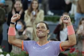 Rafael Nadal celebra su victoria sobre Alex De Miñaur en el Masters 1.000 de Madrid.