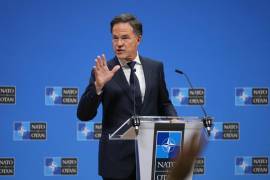 El secretario general de la OTAN, Mark Rutte durante una conferencia de prensa en la sede de la Organización del Tratado del Atlántico Norte en Bruselas.