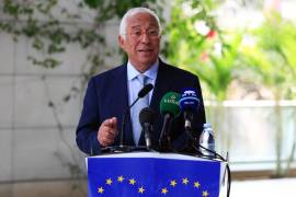 El presidente del Consejo Europeo, Antonio Costa, habla durante una conferencia de prensa. “México es un socio clave para la UE”, precisó Acosta.