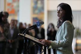 Annalena Baerbock, la recién elegida presidenta del 80.º periodo de sesiones de la Asamblea General de las Naciones Unidas, habla con la prensa en la sede de las Naciones Unidas.