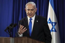 El primer ministro israelí, Benjamin Netanyahu, habla durante una conferencia de prensa en medio del actual conflicto en Gaza entre Israel y Hamás, en Tel Aviv, Israel.