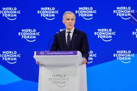 171El primer ministro de Canadá, Mark Carney, habla durante la Reunión Anual del Foro Económico Mundial en Davos, Suiza, el martes 20 de enero de 2026.