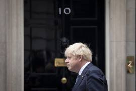 El ex primer ministro británico Boris Johnson se va después de anunciar su renuncia como líder del Partido Conservador en Downing Street, Londres, Gran Bretaña, el 7 de julio de 2022.