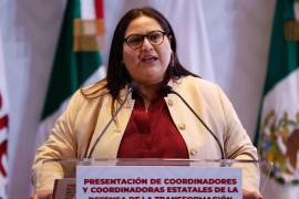 Citlalli Hernandez, coordinadora de Morena, durante la presentación de algunos coordinadores estatales.