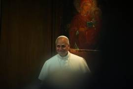 El Papa León XIV llega para la presentación de su primera encíclica, “Magnifica humanitas”, en el Vaticano el lunes 25 de mayo de 2026.