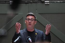 Andy Burnham, del Partido Laborista, pronuncia un discurso en el Museo de Historia del Pueblo en Manchester, Inglaterra, el lunes 29 de junio de 2026.
