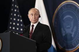 El presidente ruso Vladimir Putin durante una conferencia de prensa conjunta en la Base Conjunta Elmendorf Richardson, Alaska, el 15 de agosto de 2025.