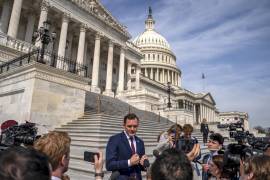 FILE Ñ Rep. Mike Gallagher (R-Wis.), a lawmaker who supports the TikTok bill, speaks with reporters outside the U.S. Capitol in Washington, March 13, 2024. Congress is debating a bill that would either ban TikTok in the United States or force ByteDance to sell the app. (Kent Nishimura/The New York Times)